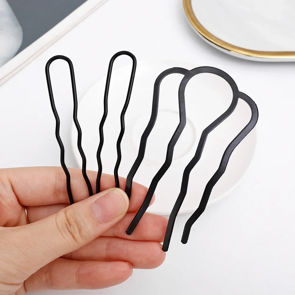 3 stücke Schwarz Metall U Form Haarnadel Kamm Flechten Twist Gabel Lockige Hochsteckfrisur Sticks Messy Bun Haar Styling Werkzeuge für Frauen lange Haar – Detail 4