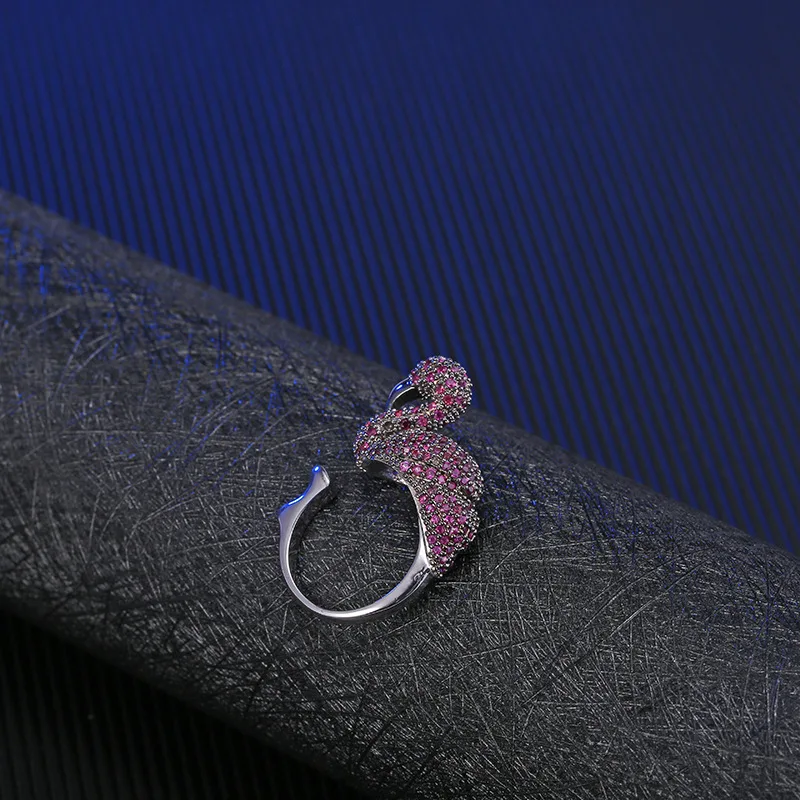 New Simple Open Adjustable Ring Women's Three-Dimensional Fashion Personality Micro-Set Color Zircon Swan Thumb Ladies Ring