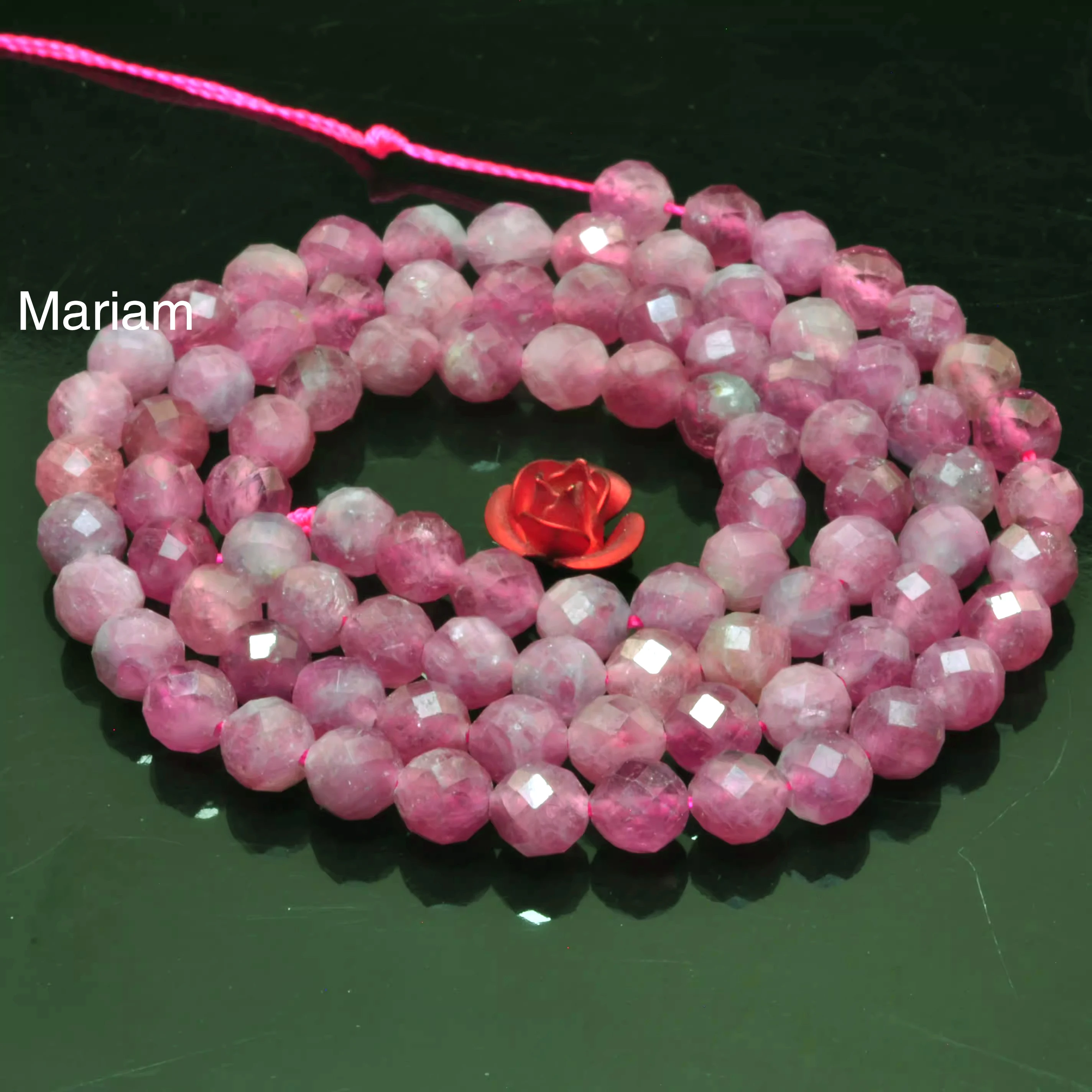 Mamiam Natural Pink Tourmaline Faceted Round Stone Smooth Beads 4mm Diy Bracelet Necklace Jewelry Making Gift Design