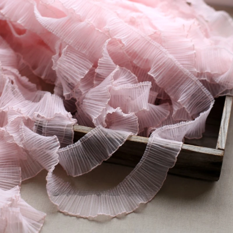 Tulle Mesh Pleated 레이스 원단, 바느질 드리 워진 리본, 프릴 트림, 로리타 드레스 의류 칼라 봉제 DIY 재료, 5cm Wid
