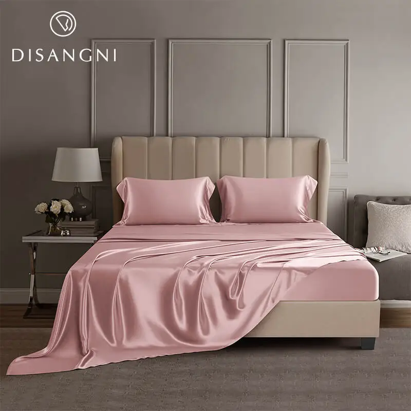 DISANGNI 22 Momme 100% Mulberry Silk Bedding Set - 4-Piece Luxury (2 Pillowcases, 1 Fitted Sheet, 1 Flat Sheet) - 6A Grade Natur 3