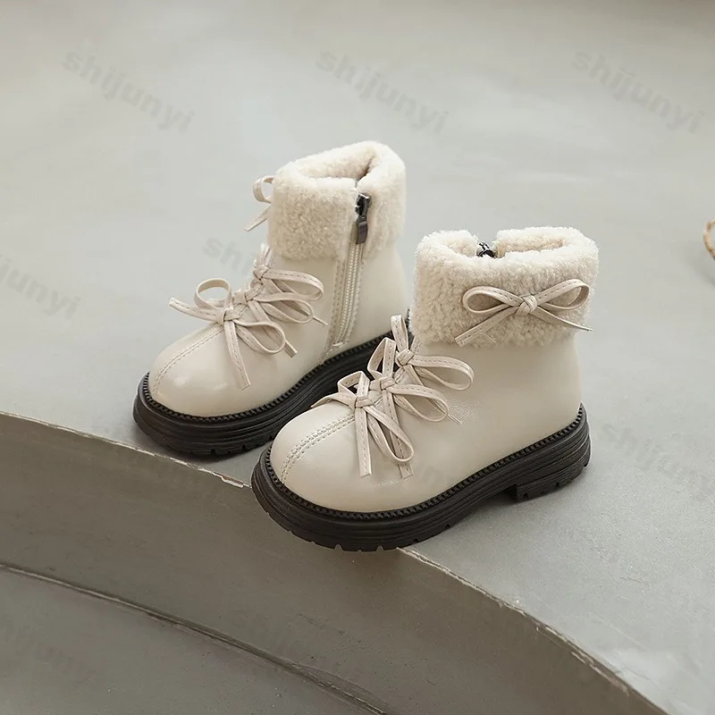 الأطفال الثلوج أحذية الاطفال حذاء من الجلد عدم الانزلاق سستة Soild اللون  شتاء جديد الفتيات مريحة الدافئة أفخم القوس الأميرة الأحذية