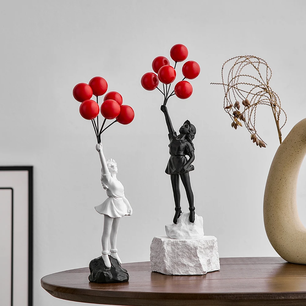 

Flying Balloon Girl Statue Sculptures and Figurines Nordic Office Decor Home Decoration and Table Accessories Desk Accessories