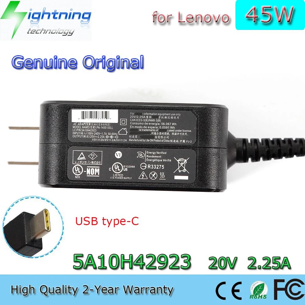 

Новый оригинальный 45 Вт 20 в 2,25 а USB type-C 5A10H42923 адаптер для ноутбука Lenovo Ideapad Yoga square с зарядным устройством