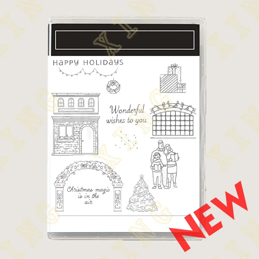 

Happy Holidays Christmas Metal Cutting Dies and Clear Stamps Scrapbooking Craft Supplies DIY Make Photo Album Mould Embossing