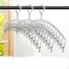 New Curved Stainless Steel Hanger Windproof Space Saving Multi Clip Hanger Flat Strip Silver Balcony Clothes Hanger Home 5