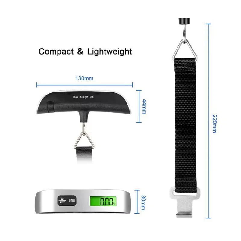 Portable Digital Luggage Scale with Backlit LCD and Strap Hook for Travel Baggage Weighing