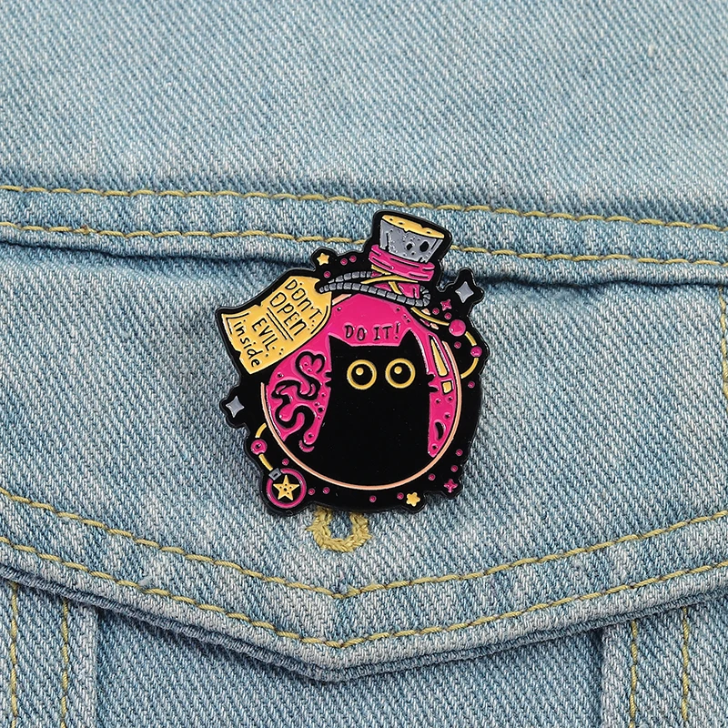 Glücksausschmung Katzen-Kollektion: Emaille-Pins, Anime-Katzenmädchen, Zaubertrank, Schwarze Katze, Elfenkatze & Blumen-Broschen, Rucksack- und Revers-Pins – Detail 25