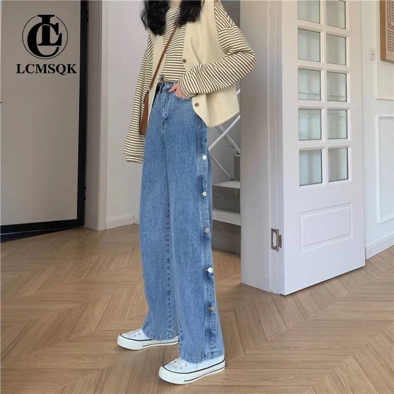 

Y2k Women's Jeans Woman High Waist Korean Fashion Straight Leg Jeans Denim Streetwear Vintage Clothes Pants Female Clothing Blue