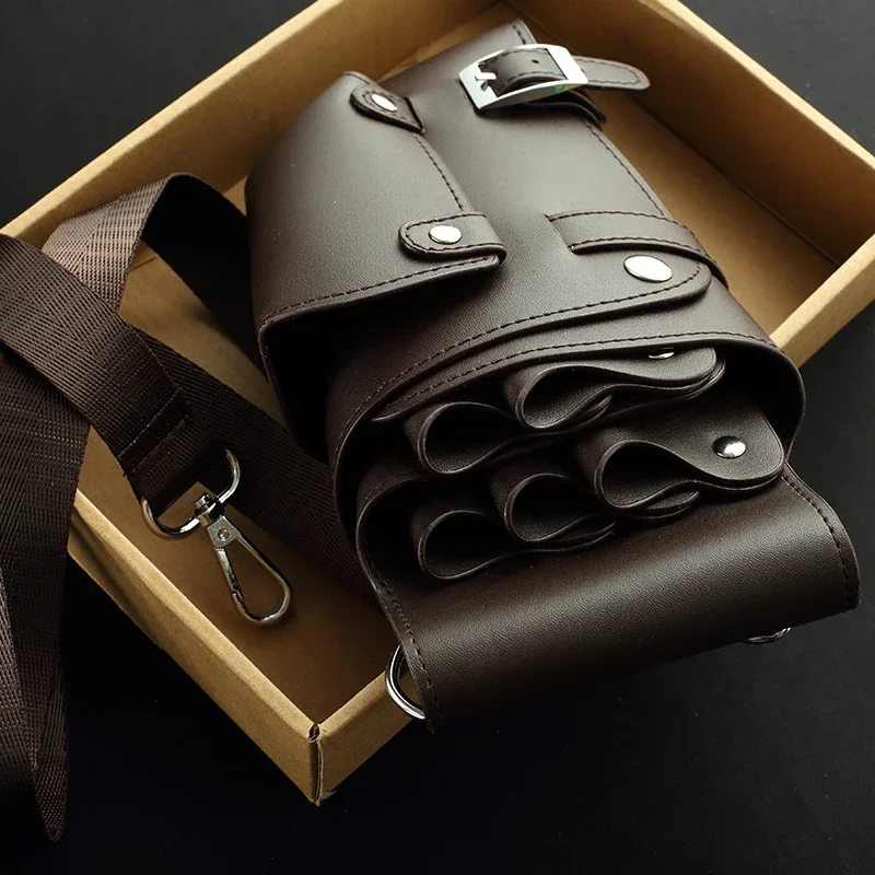 PU Leather Rivet Hair Scissor Bag Clips Bag Hairdressing Barber Scissor Holster Pouch Holder Case Black Brown