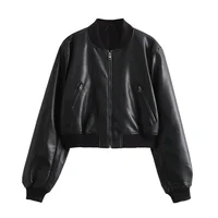 UNIZERA2023 Autumn and Winter New Women's Fashion Versatile Short Motorcycle Faux Leather Pilot Jacket Coat Leather Coat 1