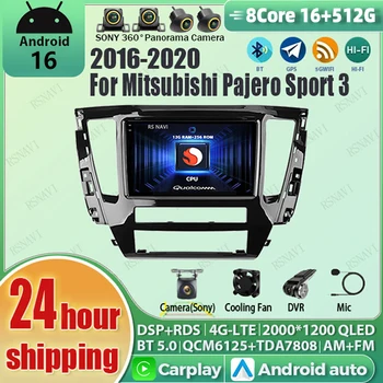 Radio para Auto Android 16 con Carplay, Pantalla QLED 2K Qualcomm, Reproductor para Mitsubishi Pajero Sport 3 2016-2020, GPS, Estéreo, 4G, DSP, BT 1