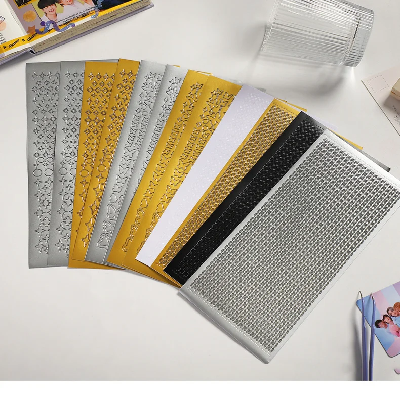 JIANWU 2 Pack/set Simple Bronzing Hot Silver PVC Goo Card Decor Sticker Creative DIY Handbook Scrapbook Collage Stationery