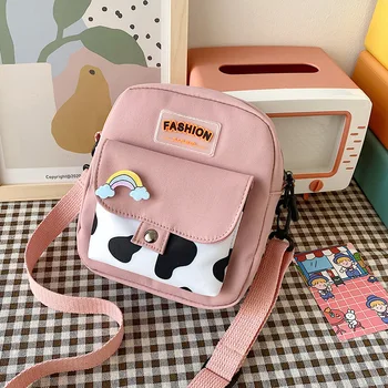 حقيبة كروس هاراجوكو للهاتف من النايلون حقائب صغيرة لطيفة للنساء بنمط البقرة حقيبة كتف صغيرة مربعة مناسبة للاستخدام اليومي للنساء 2