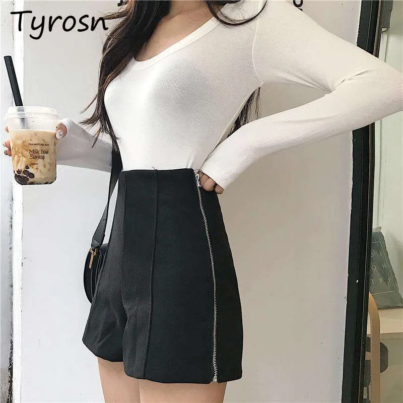 

Shorts Women Zipper Daily Fashion Breathable Holiday All-match Design Shinny Casual Charming Simple Pure Youthful Korean Style