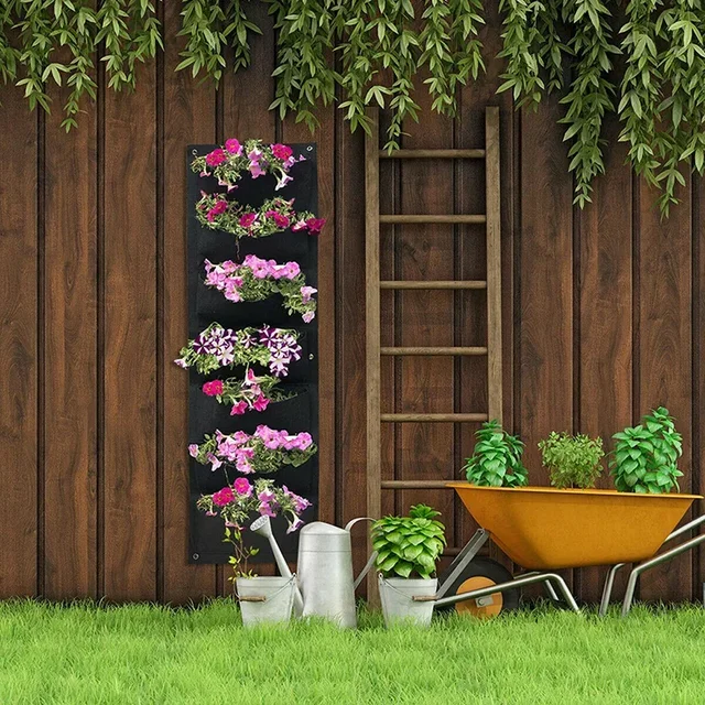 New 6/7 Pocket Vertical Growing Planting Bag Felt Wall Hanging Flower Vegetable Growing Container Outdoor Indoor Garden Planter 2