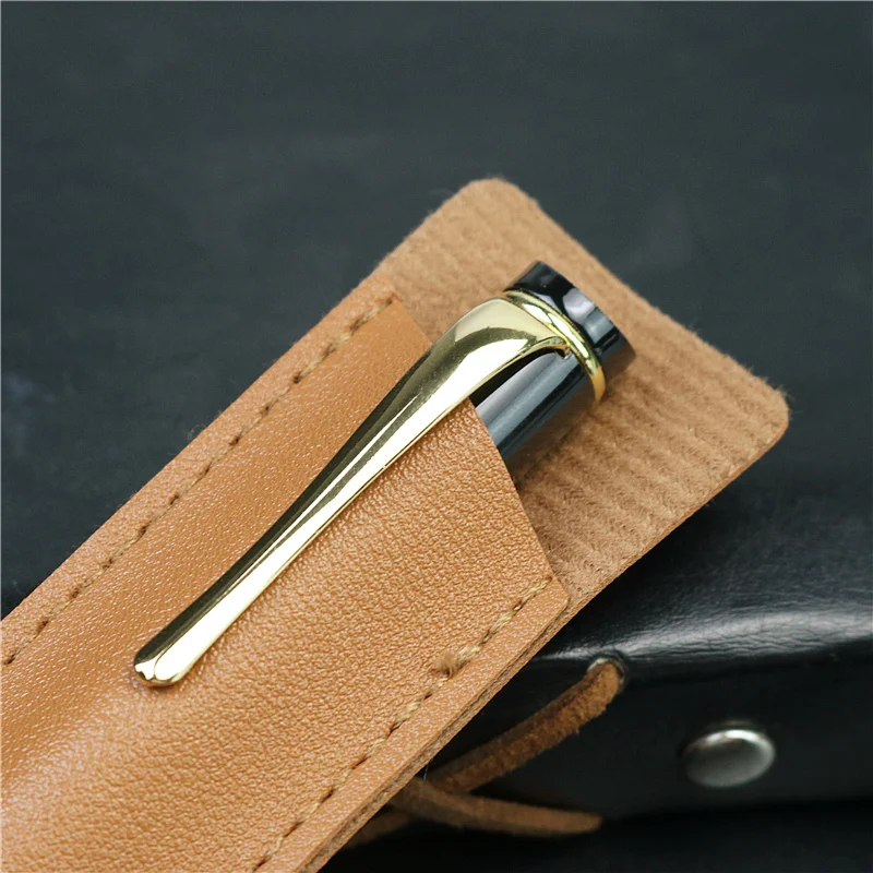 Custom Text Fountain Pen With exquisite leather Pencil case No ink in the pen Gold text iridium high-quality pen tip fountain pen