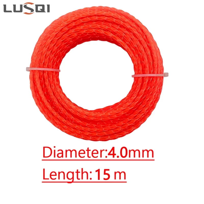 LUSQI 2.4-4mm 헤비듀티 나일론 스파이럴 잔디 트리머 라인 브러시 커터 로프 5m 10m 15m 내구성 있는 잔디깎이 액세서리