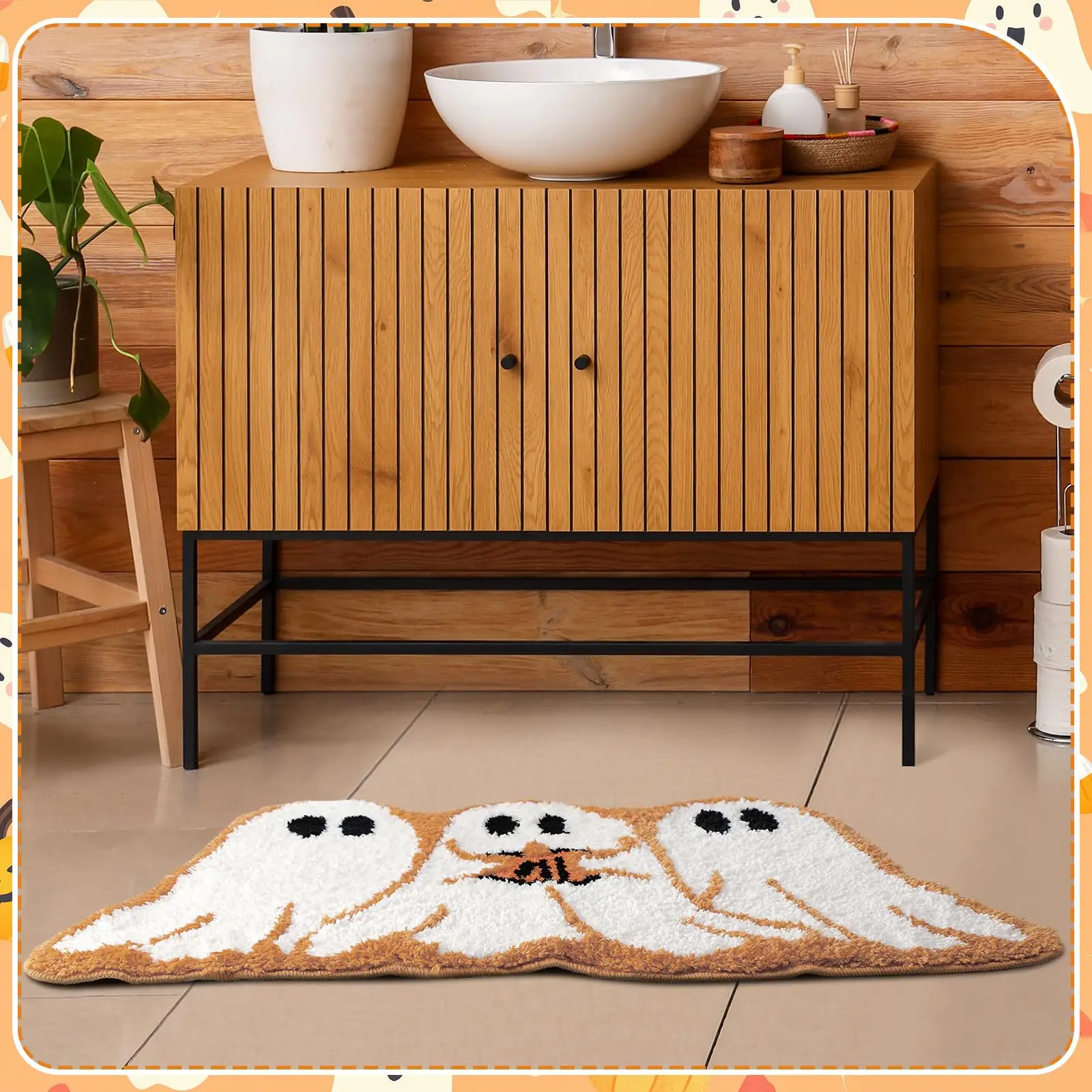 Vikama Fall Pumpkin Bathroom Rug Thanksgiving Day Door Mat Funny Pumpkin Shape Non Slip Washable Bath Mat Home Entrance Decor 4