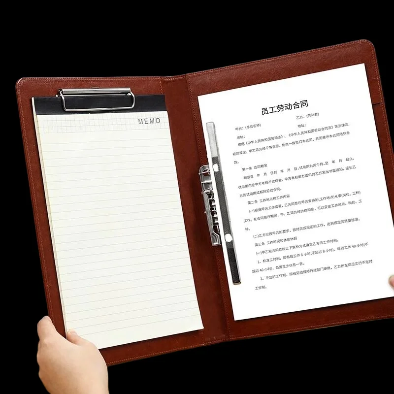 A4 PU Leather Padfolio Portfolio with Double Metal Clip and Memo Pad