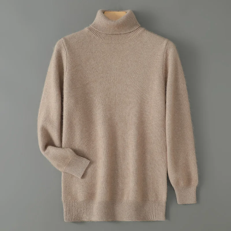 Men's Turtleneck 100 Mink Cashmere Sweater Men 2024 Autumn and Winter Large Size Loose Knitted Sweater Thick Warm Top Men Jumper 2