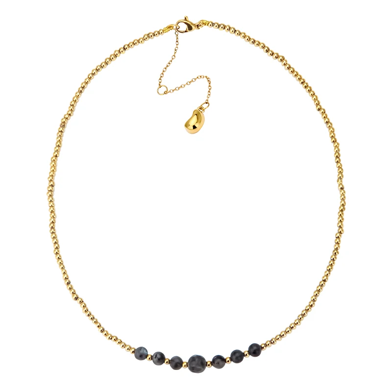 

Natural Stone Necklace PVD 18K Gold Plated Metal Bead Chain Choker Trendy Elegant Jewelry OEM