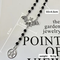 Chaîne de pull longue en perles artificielles de Style foncé, pendentif chauve-souris et Pentacle Vintage pour femmes ou hommes 2