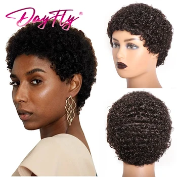 Short Afro Kinky Curly Hair Wigs For Black Women Human Hair African Fluffy Wig 1