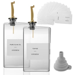 Set of 2 Transparent Glass Olive Oil Dispenser Bottles with Labels - 500ml Each (500ml golden)