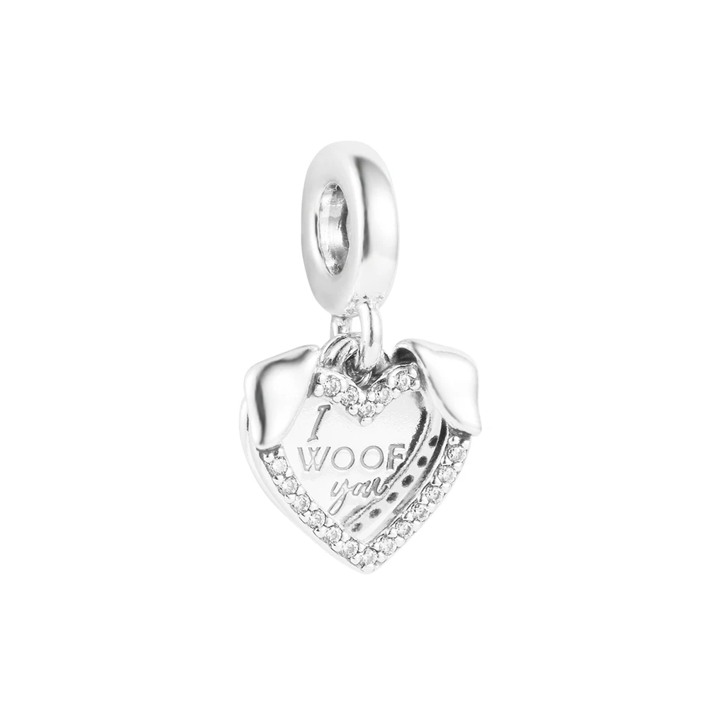 

DIY Fits for CKK Charms Bracelets Heart & Dog Double Dangle Beads 100% 925 Sterling-Silver-Jewelry Free Shipping