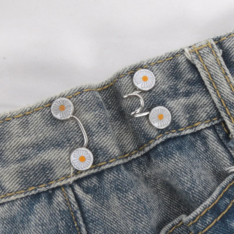 Cute Nail-free Metal Jeans Button Adjustable Waist Buckle Set Jean Button Pins Perfect Fit Instant Tighten Waist Belt for Women