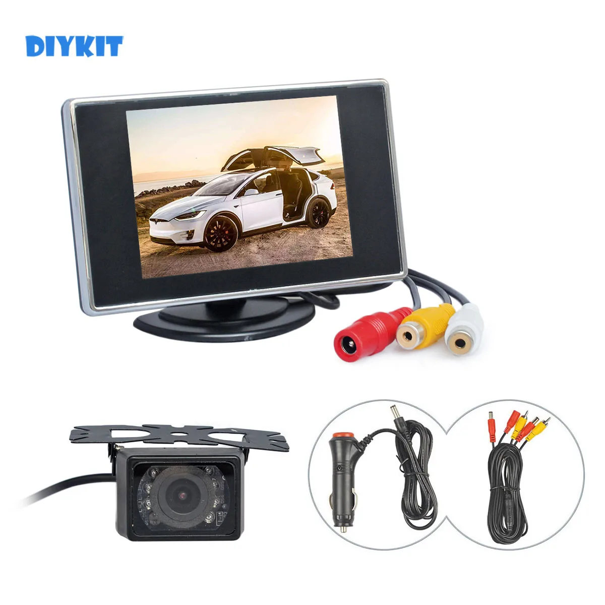 

DIYKIT Wired 3.5inch TFT LCD Backup Car Monitor IR Night Vision Rear View Car Camera Reversing Camera Parking Assistance System