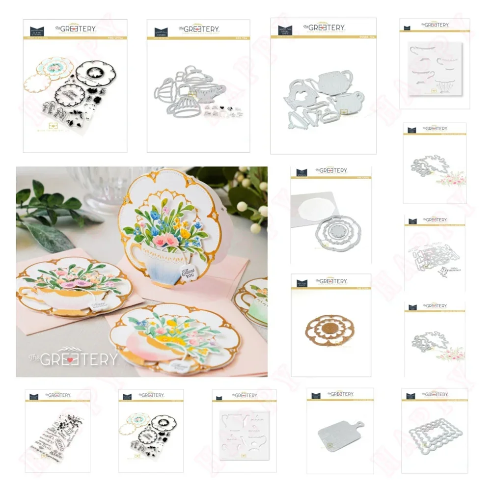

Sips Tea and Pours Tea Metal Cutting Dies Stamp Hot Foil Scrapbook Diary Decoration Stencil Embossing Template DIY Greeting Card