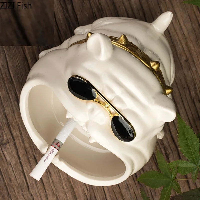 Big Mouth Dog French Dou Cartoon Dog Windproof Ashtray Small Change Storage Cute Animal Ashtray Retro Home Decor