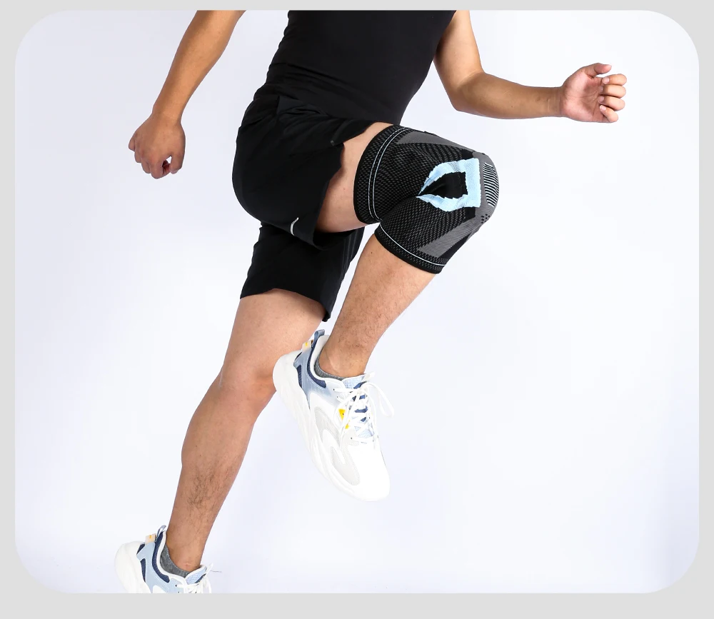 Silikon-Feder-Kniebandage mit Patella-Medialstütze, starkem Meniskus-Kompressionsschutz und Sportpolstern für Laufen und Basketball – Detail 11