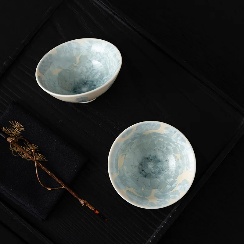 Crystal glaze crystal flower master cup tea cup kiln transformed bamboo hat cup personal special gift box set