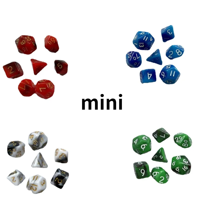 7PcssetMiniBoardGameDiceDNDPlasticDiceGlowDuoColorMulti