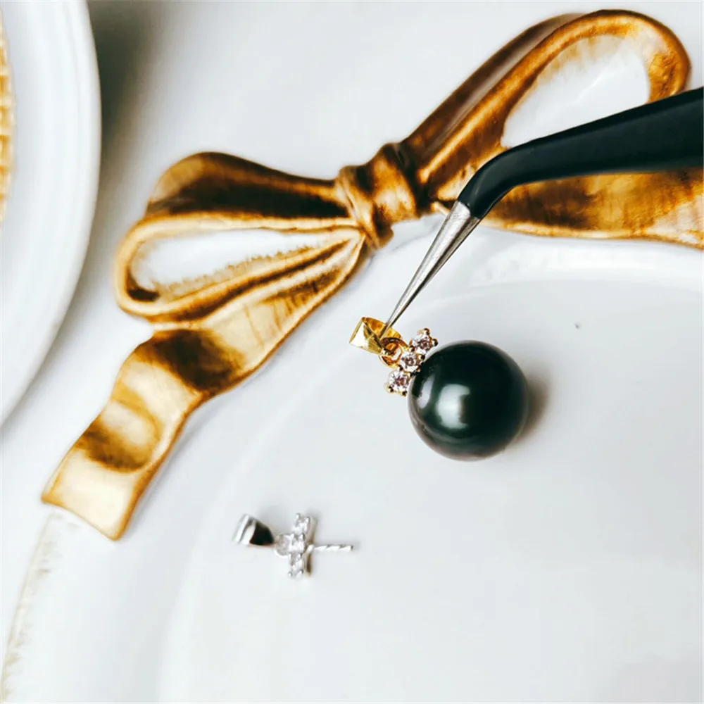 

DIY Pearl Accessories S925 Sterling Silver Fashion Pearl Jade Pendant Necklace Empty Holder with 8-10mm Round Oval Beads