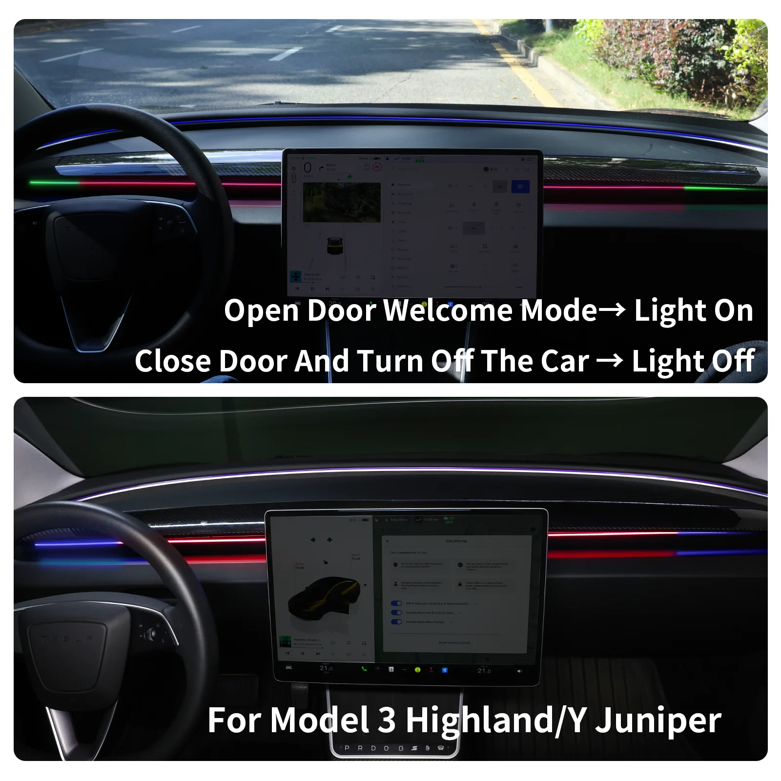 For Tesla Model Y Juniper & Model 3 Highland 2020-2025+ Smart Air Vent Ambient L