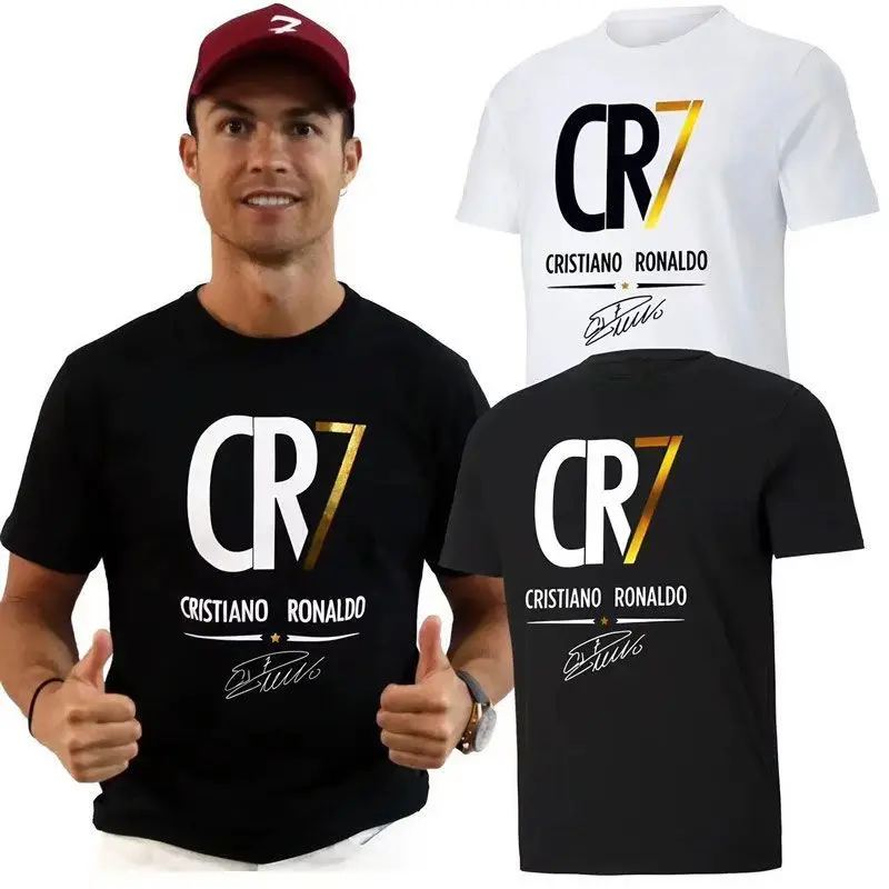 New Euro Portugal National Team CR7 Print Round Neck Short Sleeve T-Shirt Pure Cotton 7 Jersey Streetwear Tee