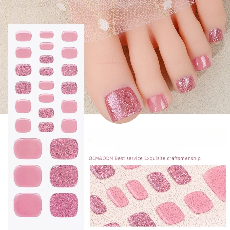 Toe Gel Nail Sticker Hardens with UV Lamp Curing Gel Stickers Waterproof Korean Semi Cured Foot Gel Nail Art Wraps Manicure