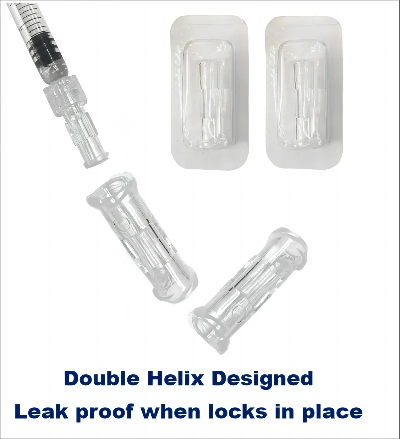 Leak Proof Double Helix Medical Sterile Luer Lock Adapter 10-100PCS Transparent Plastic Syringe Connector