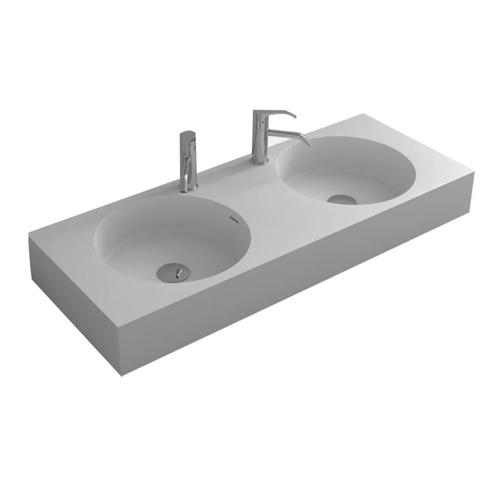 

1200mm Bathroom Rectangular Wall Hung Double Vesel Sinks Matt Solid Surface Stone Wash Basin RS38305-1564
