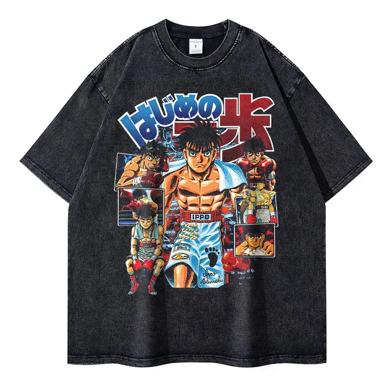 Anime Hajime no Ippo T-shirts Streetwear Vintage Washed Fighting