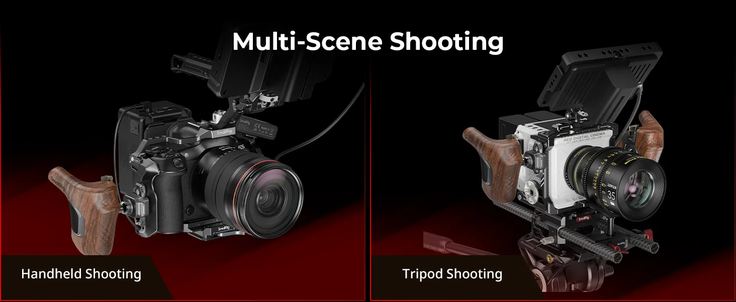 Rotating Right/Left-Side Wooden Handle w NATO Clamp for Camera/Monitor Cages & M