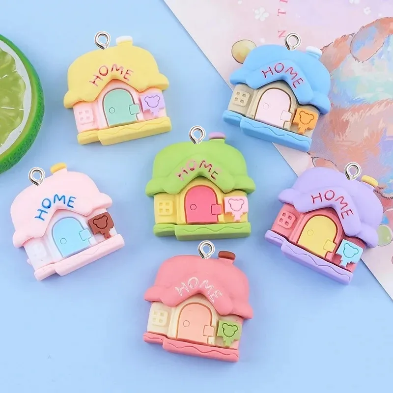 

10Pcs Cartoon Colour House Resin Pendant DIY Female Earrings Necklace Pendants Bracelet Keychain Decoration Flat Back Resin