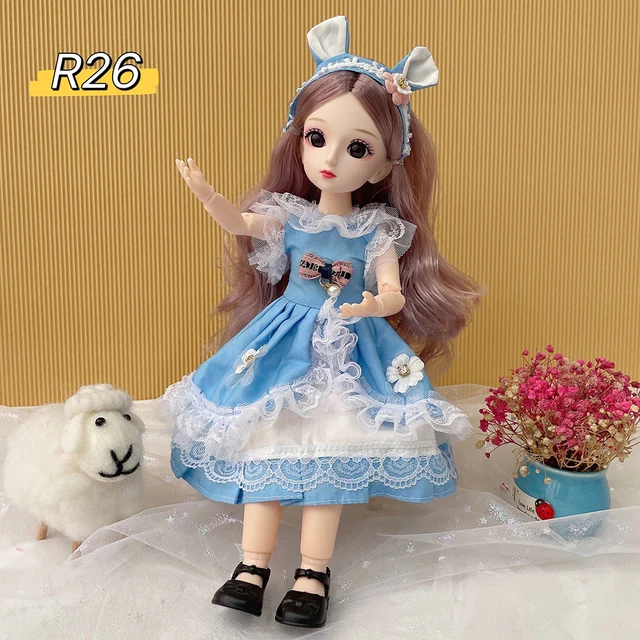 Full Set 1/6 Doll 30cm Anime Bjd Reborn Kawaii Girls Dress Up DIY Toys 23 Joint Movable Body With Clothes Skirt Hat Headdress - R-26, 30 cm