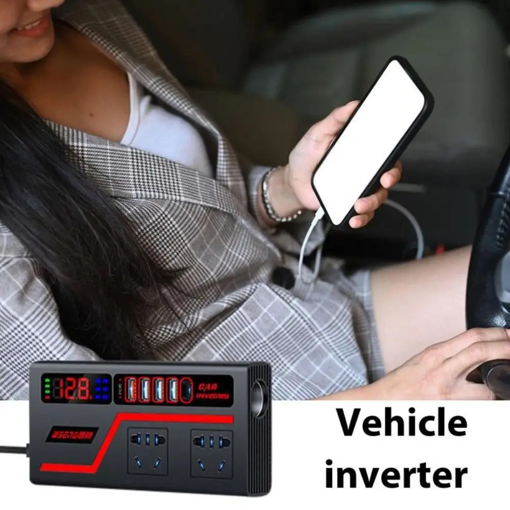 유니버설 차량용 인버터 DC 12V/24V to 220V QC 3.0 USB/타입 C 충전기 차량용 컨버터 소켓 다기능 디지털 디스플레이