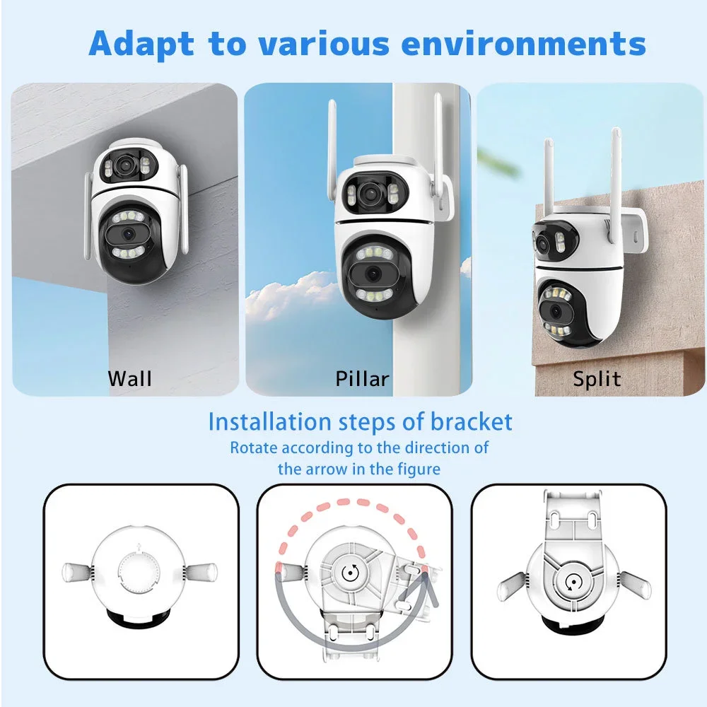 4K 8MP WiFi Camera Outdoor iCSee App Dual Screens Color Night Vision AI Auto Tacking 4MP CCTV Surveillance PTZ IP Camera Audio 5
