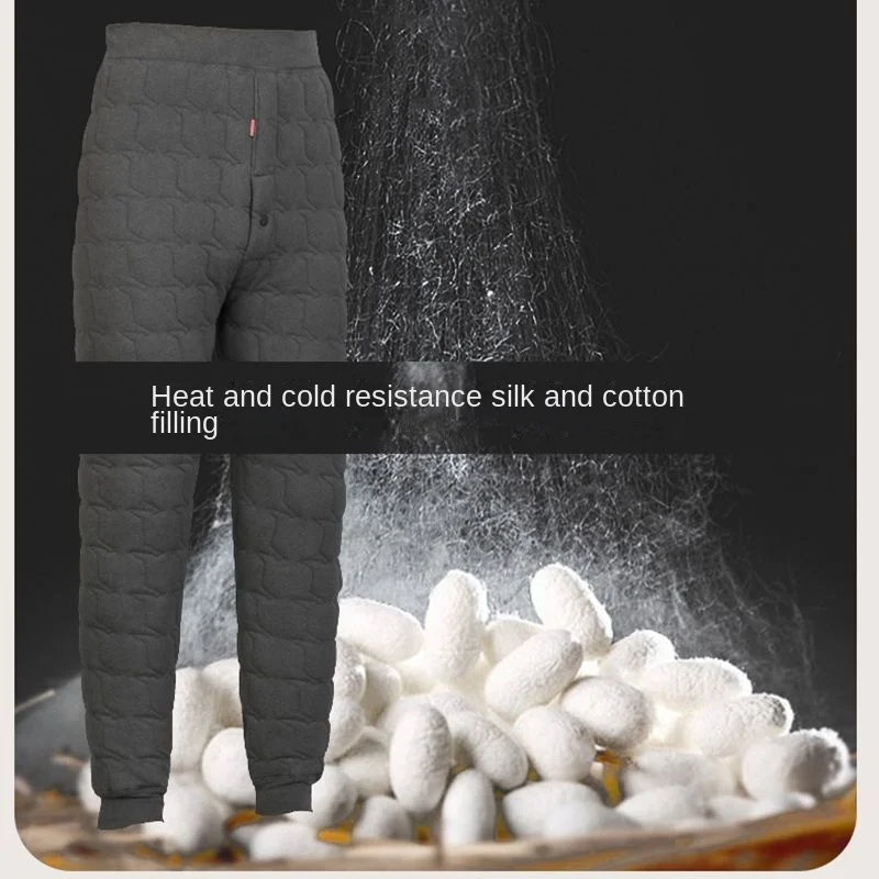 Mens Sports Pants Winter Snow High Stretch Natural Silk Ski Legging Panties Thicken Warm Cold-resistant Cotton-padded Pants